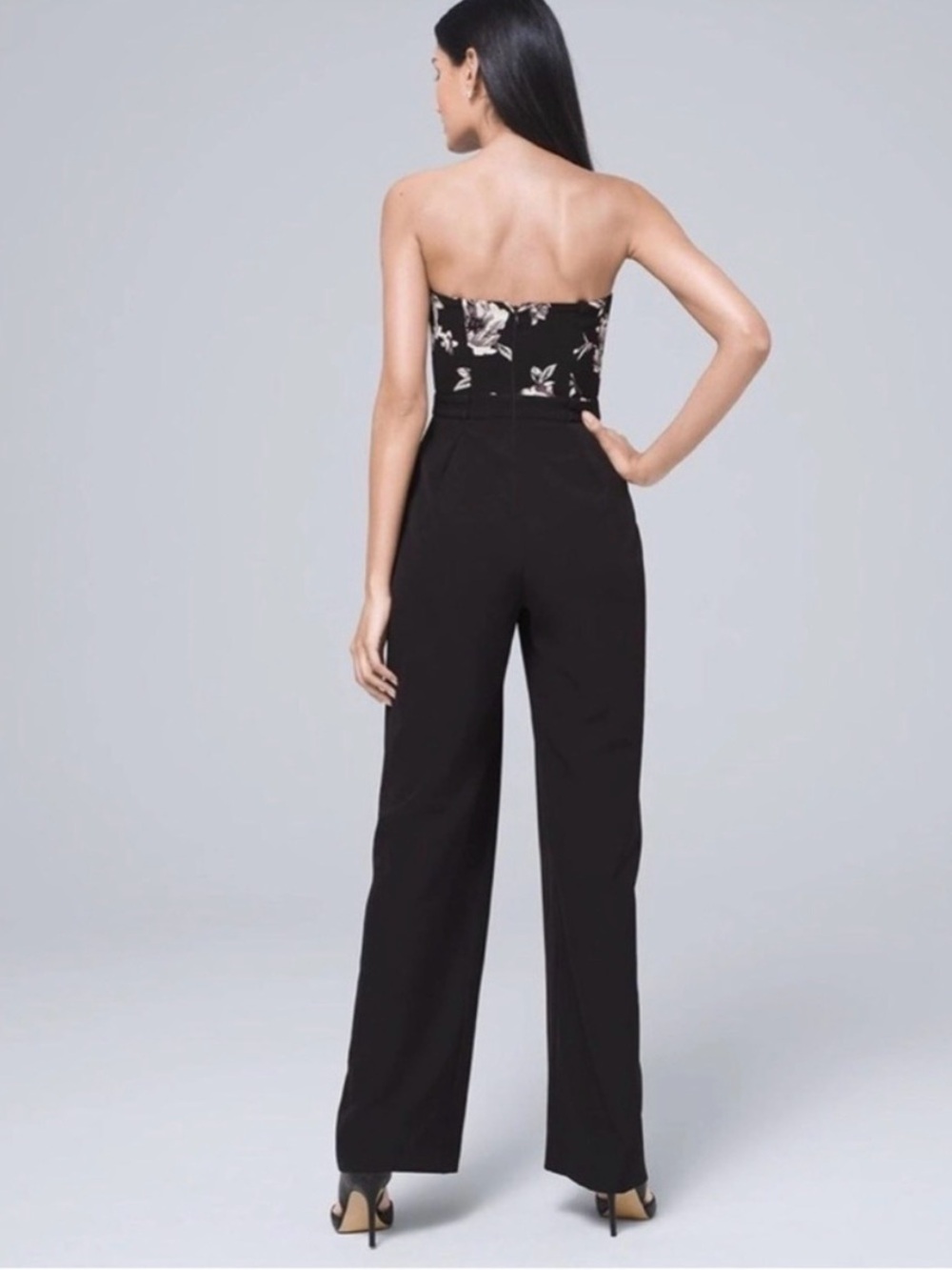 White House Black Market Black Strapless Floral-Print Jumpsuit - Picture 3 of 10